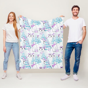 Watercolor Cute Polar Bear and Penguin Friends Fleece Blanket