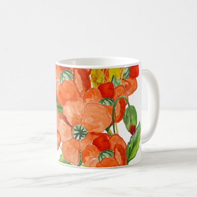Watercolor cute poppy flowers coffee mug (Front Right)