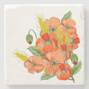 Watercolor cute poppy flowers stone coaster