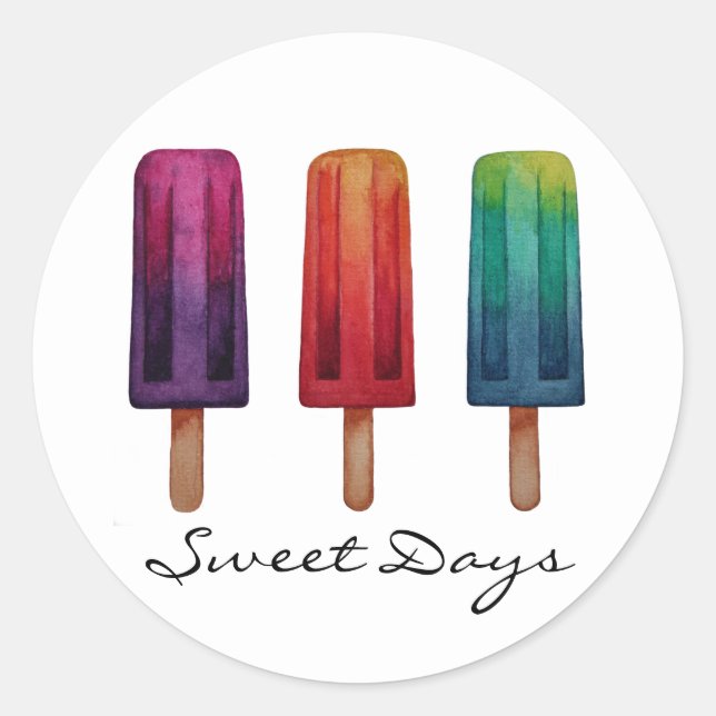 Watercolor Cute Popsicle Ice Creams Classic Round Sticker (Front)