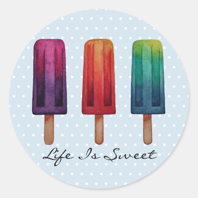 Watercolor Cute Popsicle Ice Creams Classic Round Sticker (Front)