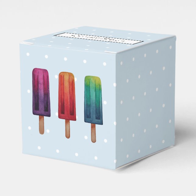 Watercolor Cute Popsicle Ice Creams Favor Box (Front Side)