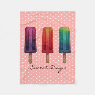 Watercolor Cute Popsicle Ice Creams Fleece Blanket