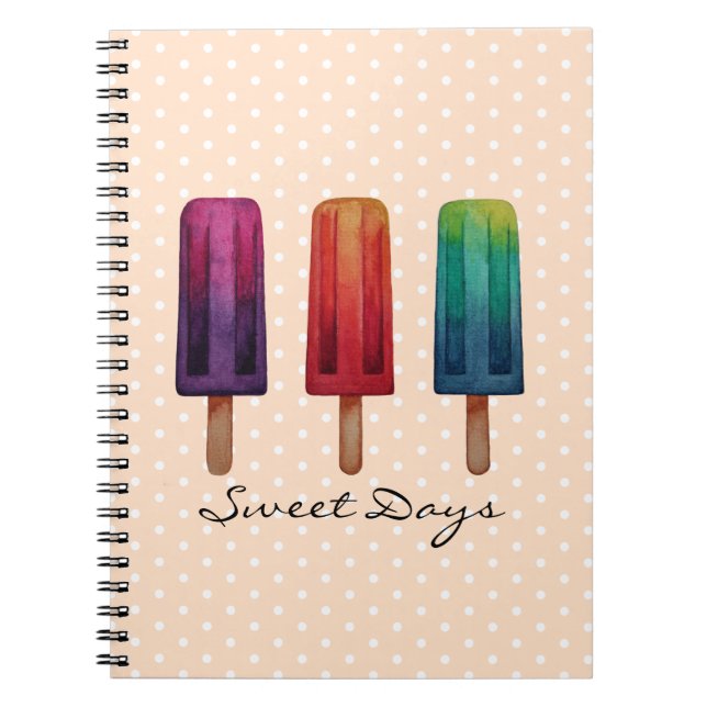Watercolor Cute Popsicle Ice Creams Notebook (Front)