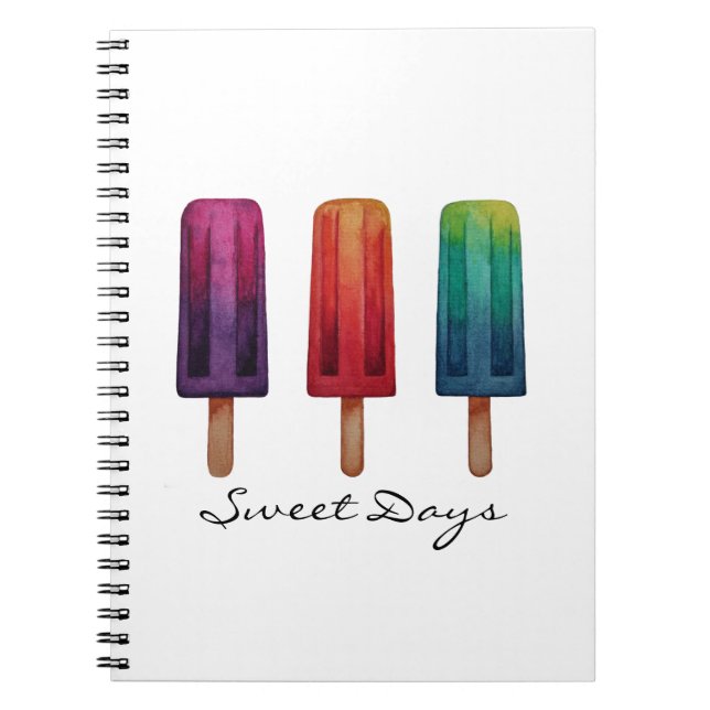 Watercolor Cute Popsicle Ice Creams Notebook (Front)