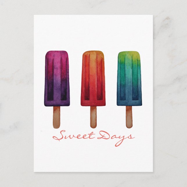 Watercolor Cute Popsicle Ice Creams Postcard (Front)