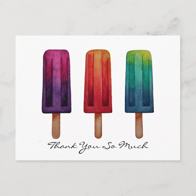 Watercolor Cute Popsicle Ice Creams Postcard (Front)