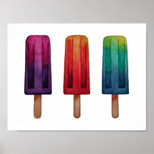 Watercolor Cute Popsicle Ice Creams Poster