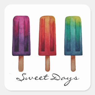 Watercolor Cute Popsicle Ice Creams Square Sticker