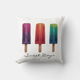 Watercolor Cute Popsicle Ice Creams Throw Pillow