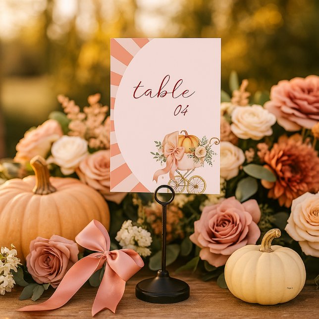 Watercolor Cute Pumpkin Pink Bow Table Number Sign (Creator Uploaded)
