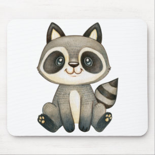 Watercolor Cute Raccoon Mouse Pad