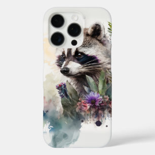 Watercolor Cute Raccoon Spring Flowers iPhone 16 Pro Case