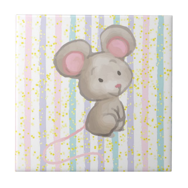 Watercolor Cute Rainbow Mouse Animal Art Tile (Front)