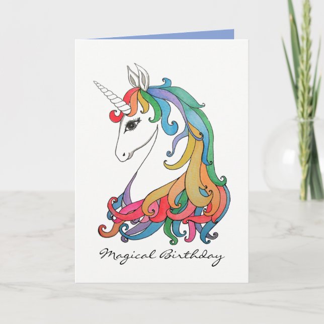 Watercolor cute rainbow unicorn card (Front)