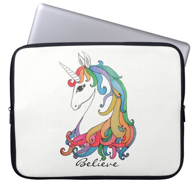 Watercolor cute rainbow unicorn laptop sleeve (Front)
