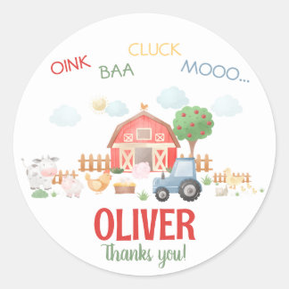 Watercolor Cute Red Barnyard Farm Animal  Classic Round Sticker