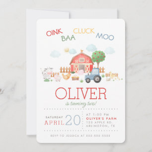 Watercolor Cute Red Barnyard Farm Animal Invitatio Invitation