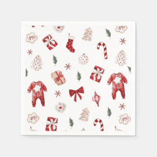 Watercolor Cute Red Christmas Winter Baby Shower Napkin