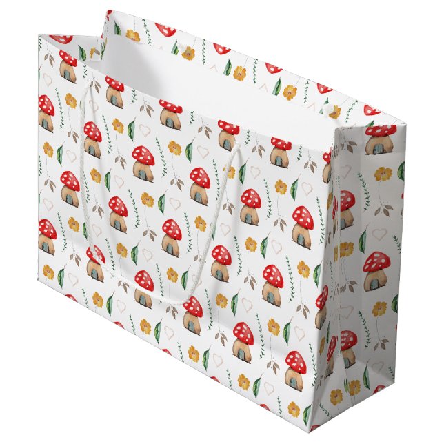 Watercolor Cute Red Muschrooms Illustration Large Gift Bag (Front Angled)