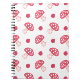 watercolor cute red mushrooms and polka dots notebook