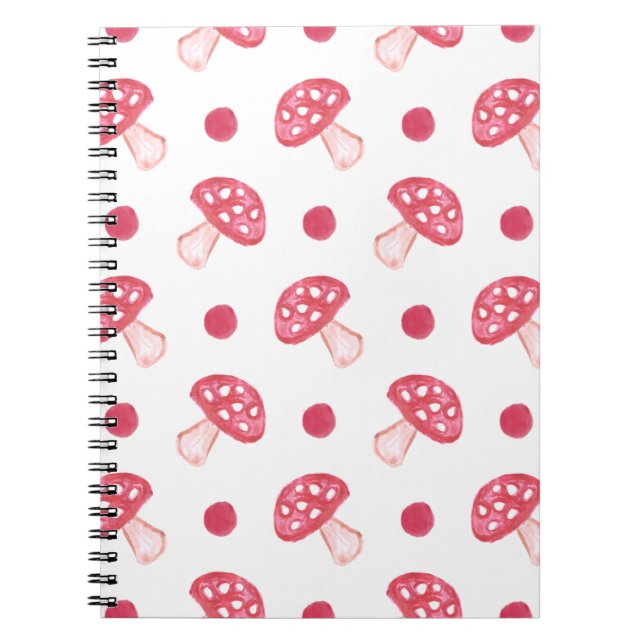 watercolor cute red mushrooms and polka dots notebook (Front)