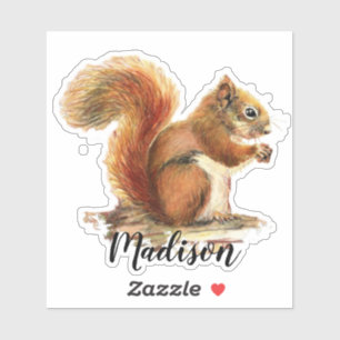 Watercolor Cute Red Squirrel Animal Custom Name