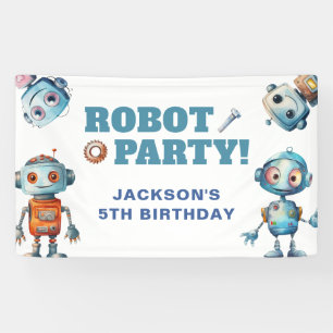 Watercolor Cute Robot Birthday Banner