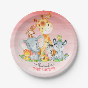 Watercolor Cute Safari Jungle Animals Baby Shower Paper Plate