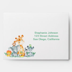 Watercolor Cute Safari Jungle Animals Birthday Envelope