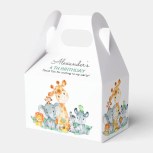 Watercolor Cute Safari Jungle Animals Birthday Favor Box