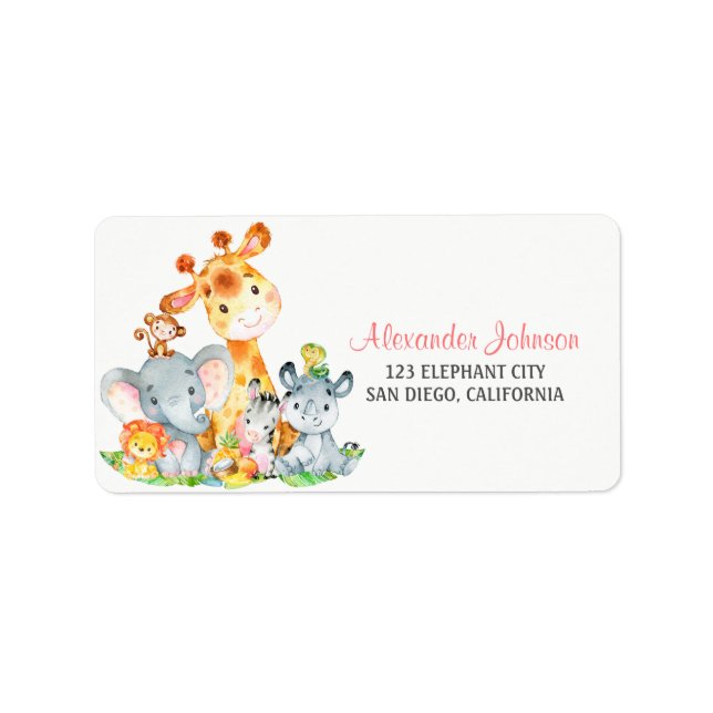 Watercolor Cute Safari Jungle Animals Boy Label (Front)