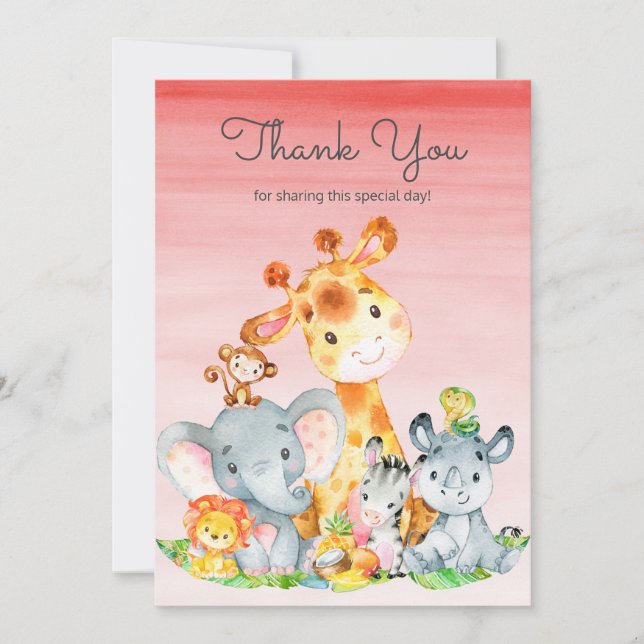 Watercolor Cute Safari Jungle Animals Thank You (Front)
