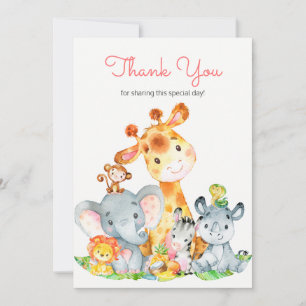 Watercolor Cute Safari Jungle Animals Thank You Card