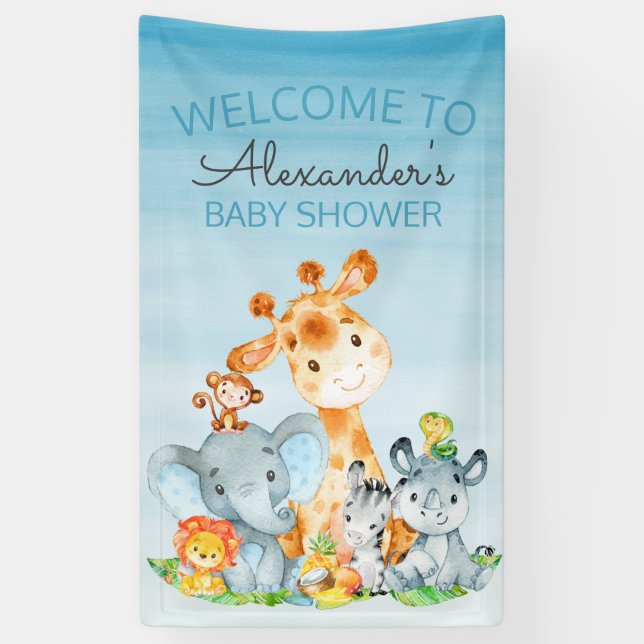 Watercolor Cute Safari Jungle Baby Shower Banner (Vertical)