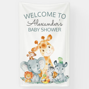 Watercolor Cute Safari Jungle Baby Shower Banner