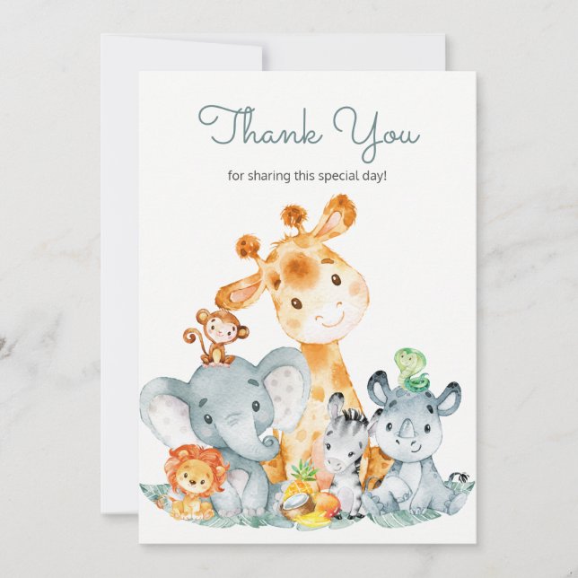 Watercolor Cute Safari Jungle Thank You (Front)