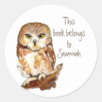 Watercolor Cute Saw Whet Owl Book Plate