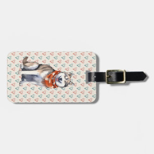 Watercolor Cute Siberian Husky Dog Luggage Tag