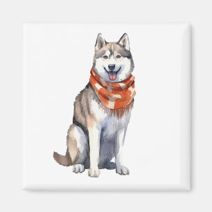 Watercolor Cute Siberian Husky Dog Magnet