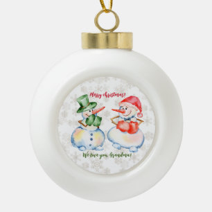 Watercolor Cute Snowman Boxer Merry Christmas Ceramic Ball Christmas Ornament