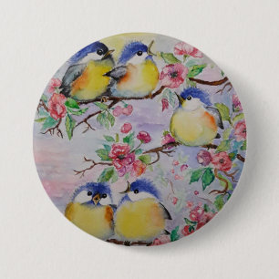 Watercolor - Cute Sparrows 3 Inch Round Button