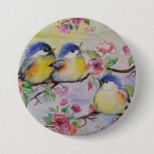 Watercolor - Cute Sparrows - 3 Inch Round Button