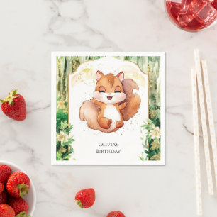 Watercolor Cute Squirrel Birthday Napkin