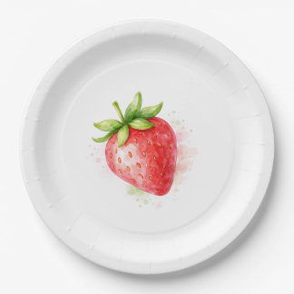 Watercolor Cute Strawberry Party event  Paper Plate