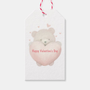 Watercolor Cute Teddy Bear - Happy Valentine's Day Gift Tags