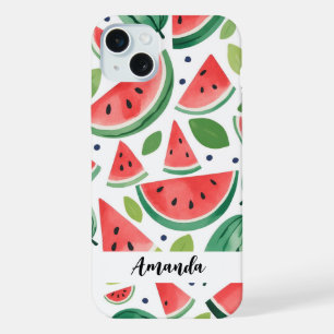 Watercolor Cute Watermelon Pattern Customized Name iPhone 15 Plus Case