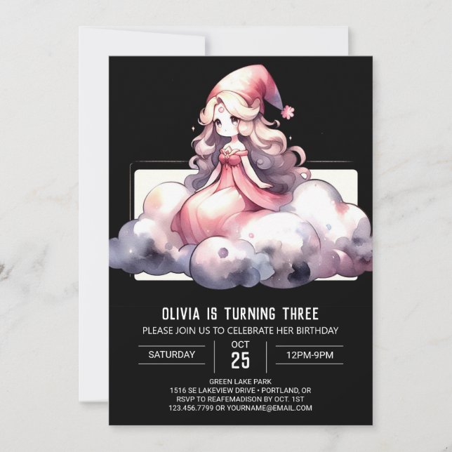 Watercolor Cute Wizard Birthday Invitation (Front)