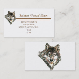 Watercolor Cute Wolf, Wolves Wildlife Animal Business Card