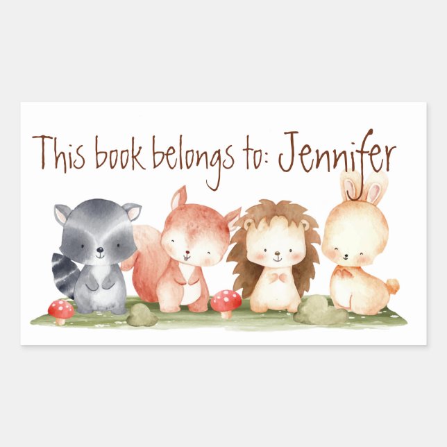 Watercolor Cute Woodland Animals Cartoon Art  Sticker (Front)